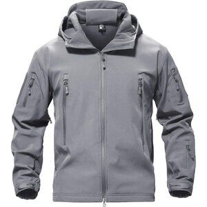 Men's #02-light Grey Tactical Soft Shell Winter Jacket with Fleece Lining & Hood